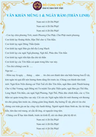 Văn Khấn Thần Linh Ngày Rằm